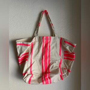 Victoria Secret Geometric Print Pink/Beige Canvas Tote Bag